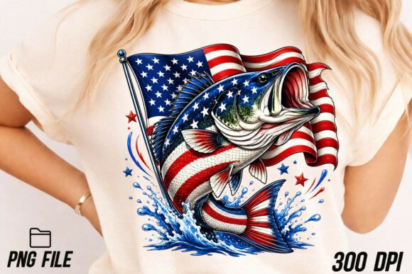 American Flag Bass Fish 4th of July Png: Graphics & T-Shirt Designs