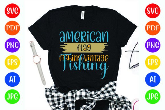 American Flag Fishing Graphics for T-Shirt Designs