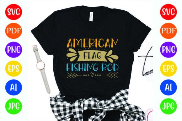 American Flag Fishing Rod: Graphics for T-Shirt Designs