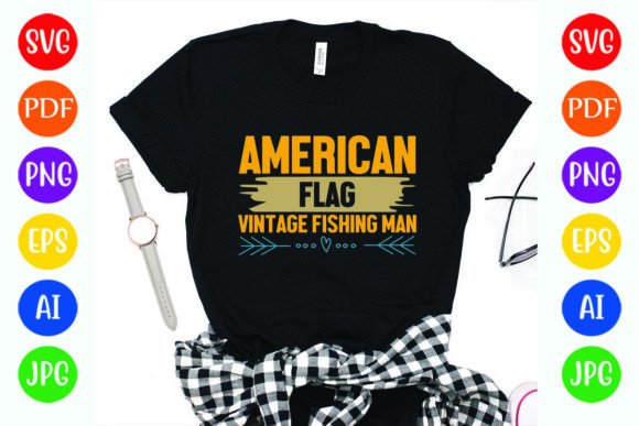 American Flag Vintage Fishing Man: Graphics for T-Shirt Designs
