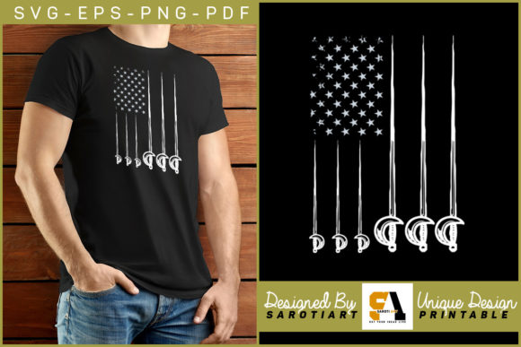 Fencing USA Flag Graphics for Crafts & Tees