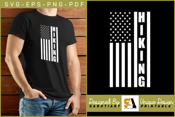 Hiking T-shirt Design with USA Flag: Graphics for Crafts