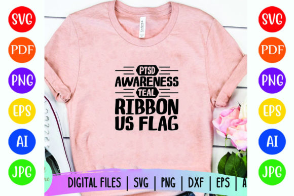 PTSD Awareness Teal Ribbon US Flag Graphics for T-Shirt Designs